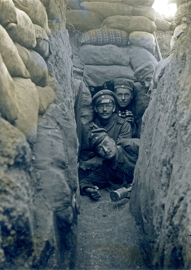 A cramped dugout entrance in the IR 182 trenches