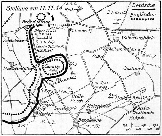 Approximate dispositions on the XXVII. Reserve-Korps front as of 11th November 1914
