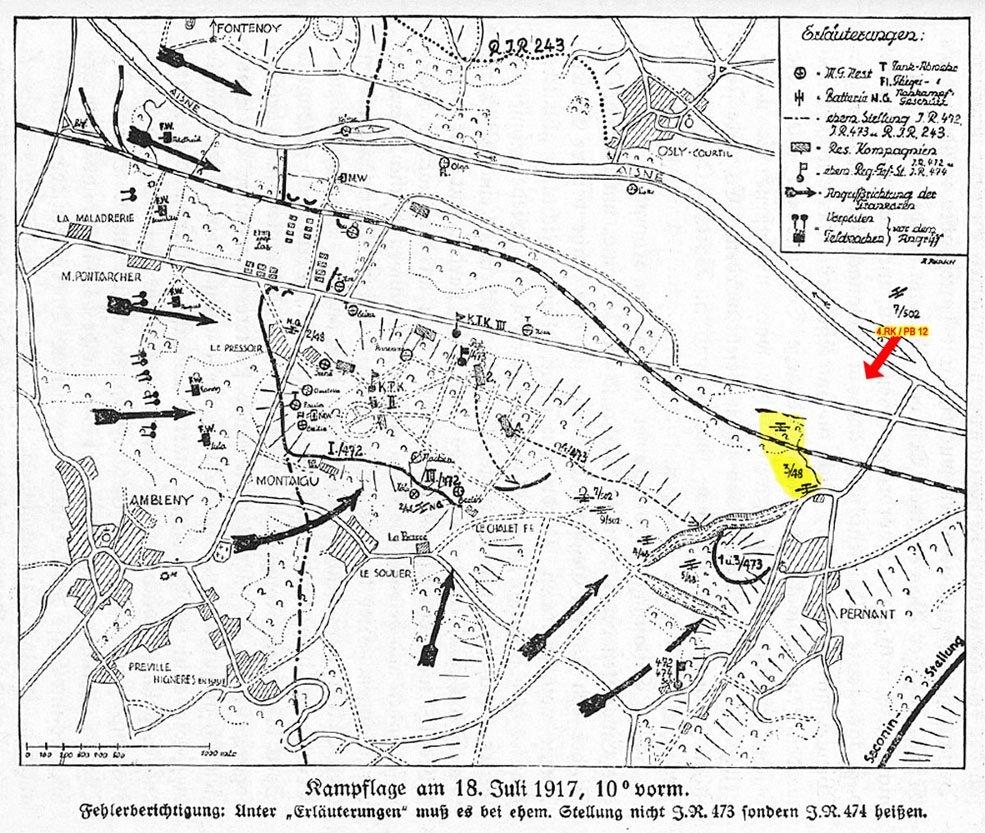 Map from the regimental history of IR 473 showing the approximate situation at 09:00.