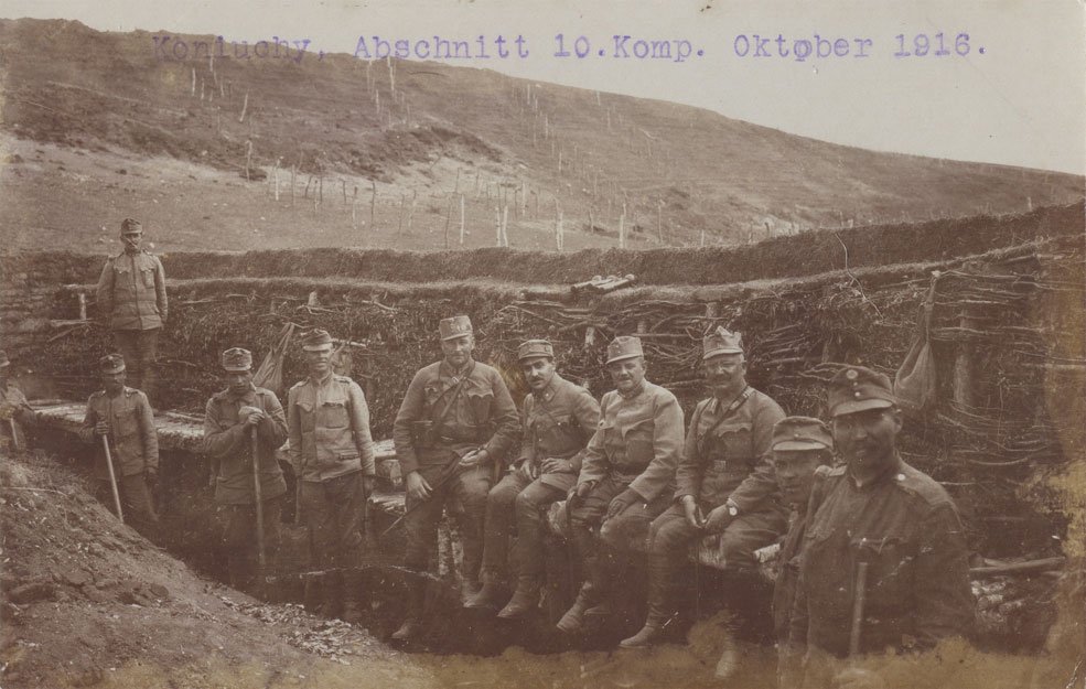 Austro-Hungarian infantry in their trenches near Koniuchy (Konyukhy) in October 1916.