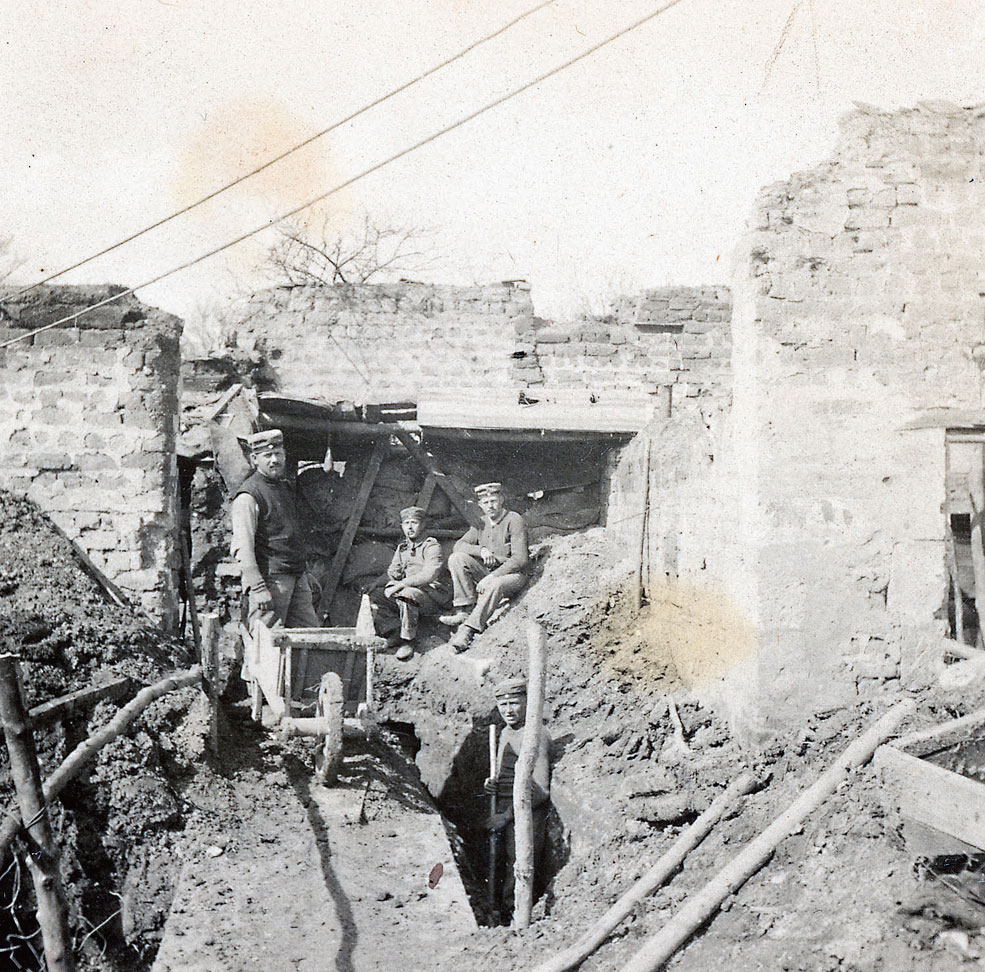 A fascinating photo from Hans Berthelen's album, showing trench construction in progress in the village in 1915