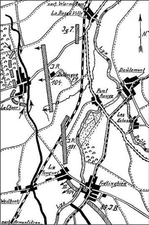 Map from the regimental history of IR 104, showing the situation on 20th October 1914.