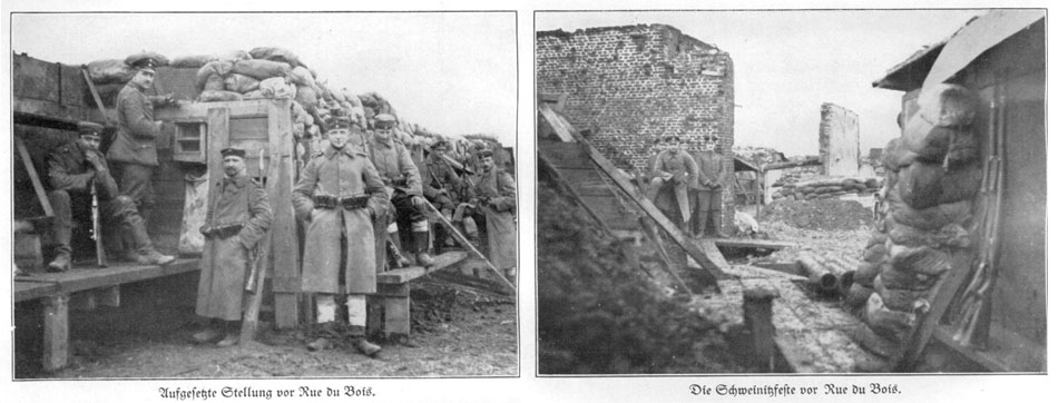 Saxon defences on the left flank of IR 107 near the boundary with IR 179 at Rue du Bois